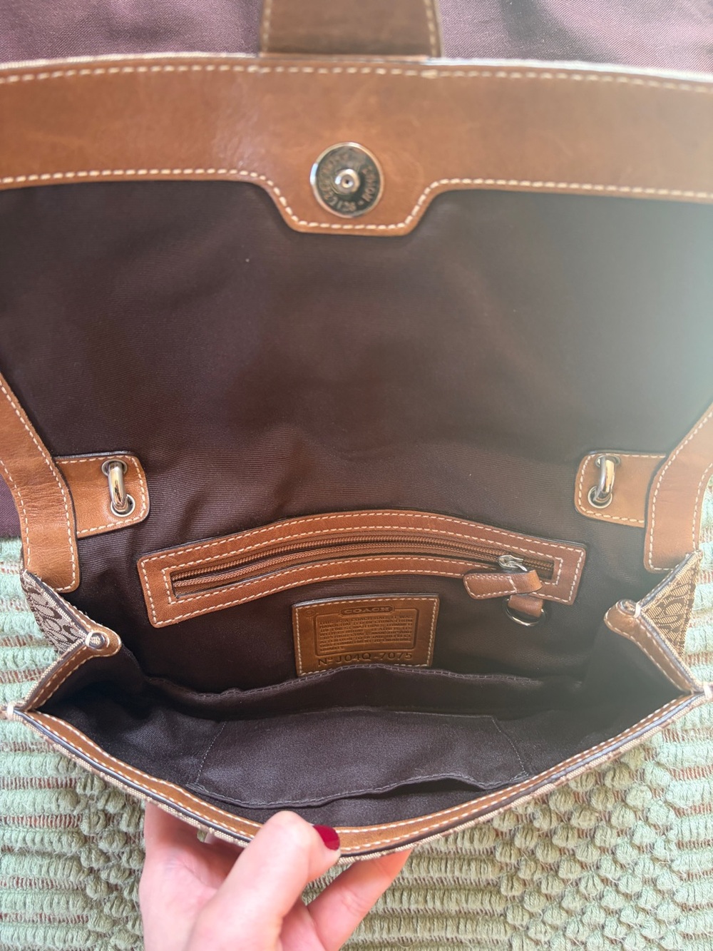 Coach Brown Signature Canvas Shoulder Bag with Leather Trim - Picture 3 of 7